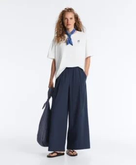 Wide-Leg 100% Cotton Poplin Trousers