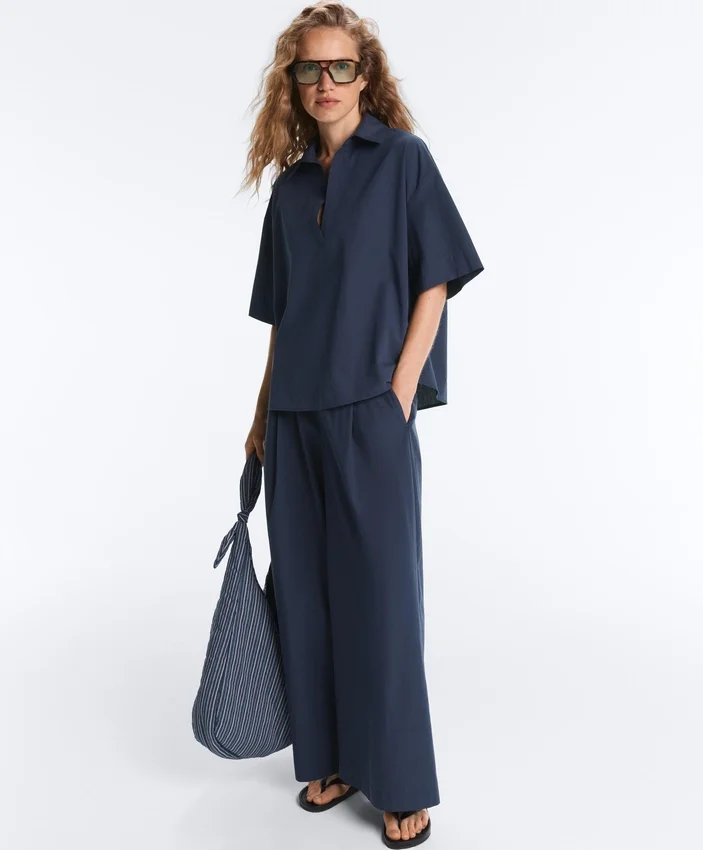 Wide-Leg 100% Cotton Poplin Trousers Wide-Leg 100% Cotton Poplin Trousers