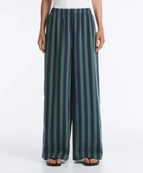 Wide-Leg Cotton Blend Striped Trousers