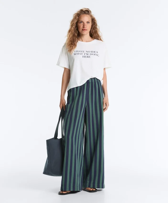 Wide-Leg Cotton Blend Striped Trousers Wide-Leg Cotton Blend Striped Trousers