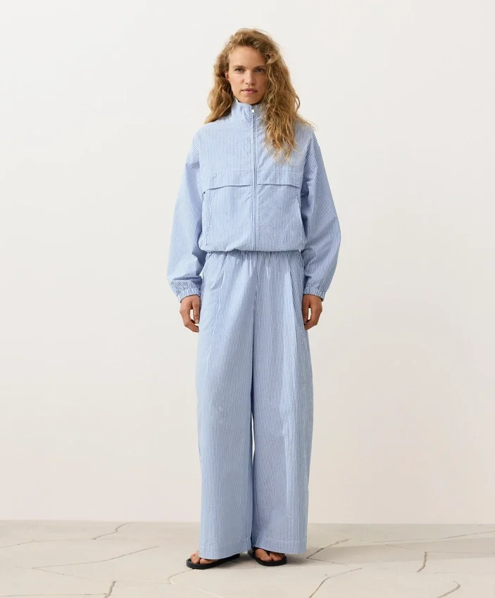 Wide-Leg Cotton Blend Striped Trousers Wide-Leg Cotton Blend Striped Trousers