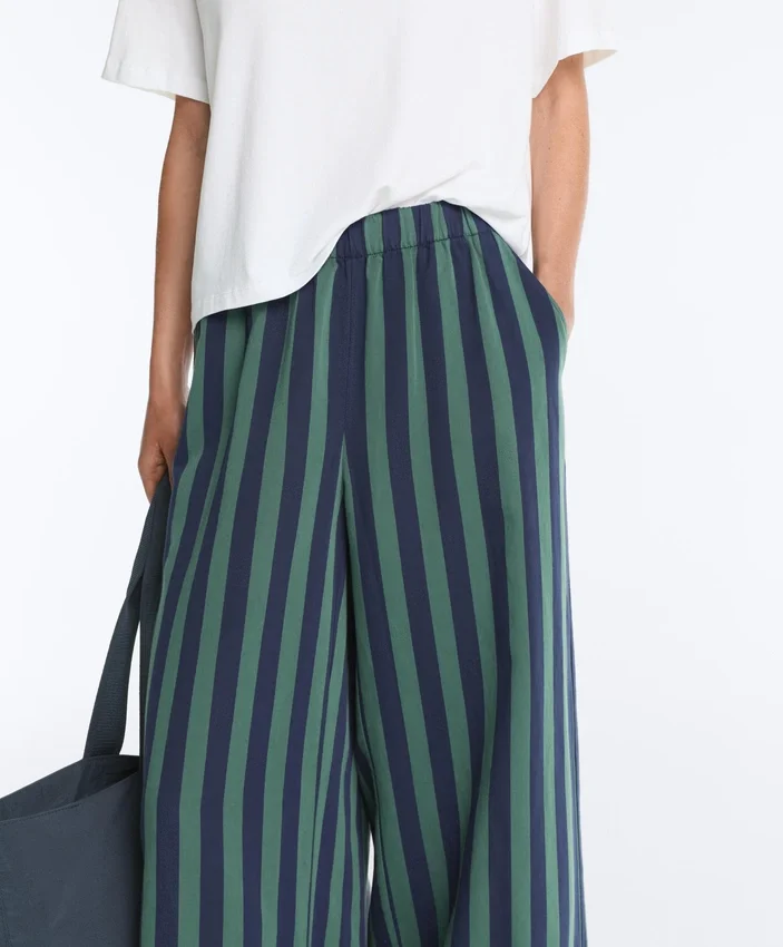 Wide-Leg Cotton Blend Striped Trousers Wide-Leg Cotton Blend Striped Trousers