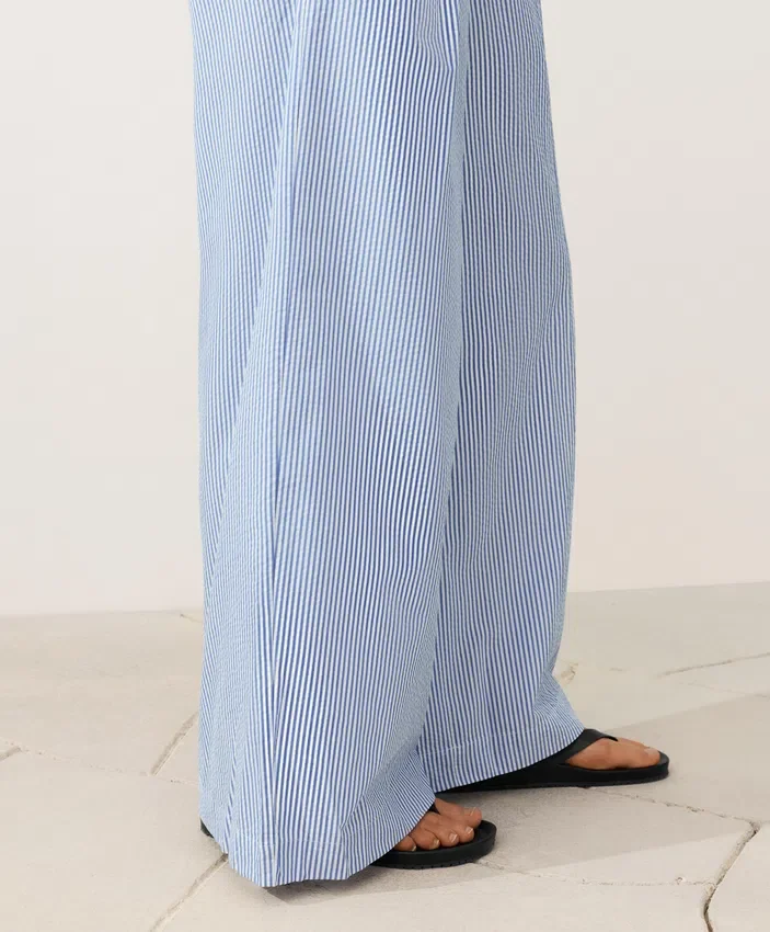 Wide-Leg Cotton Blend Striped Trousers Wide-Leg Cotton Blend Striped Trousers