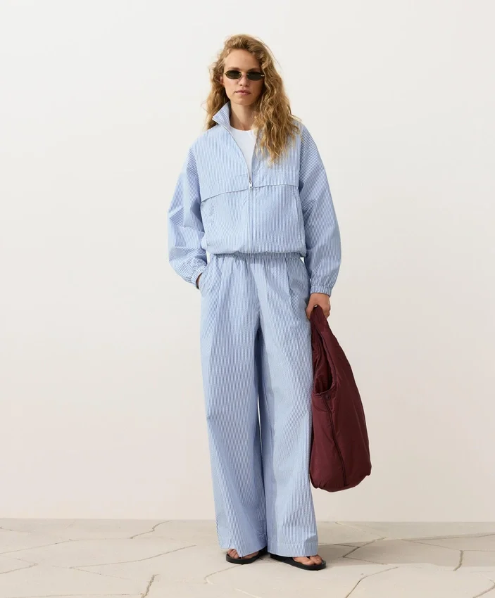 Wide-Leg Cotton Blend Striped Trousers Wide-Leg Cotton Blend Striped Trousers