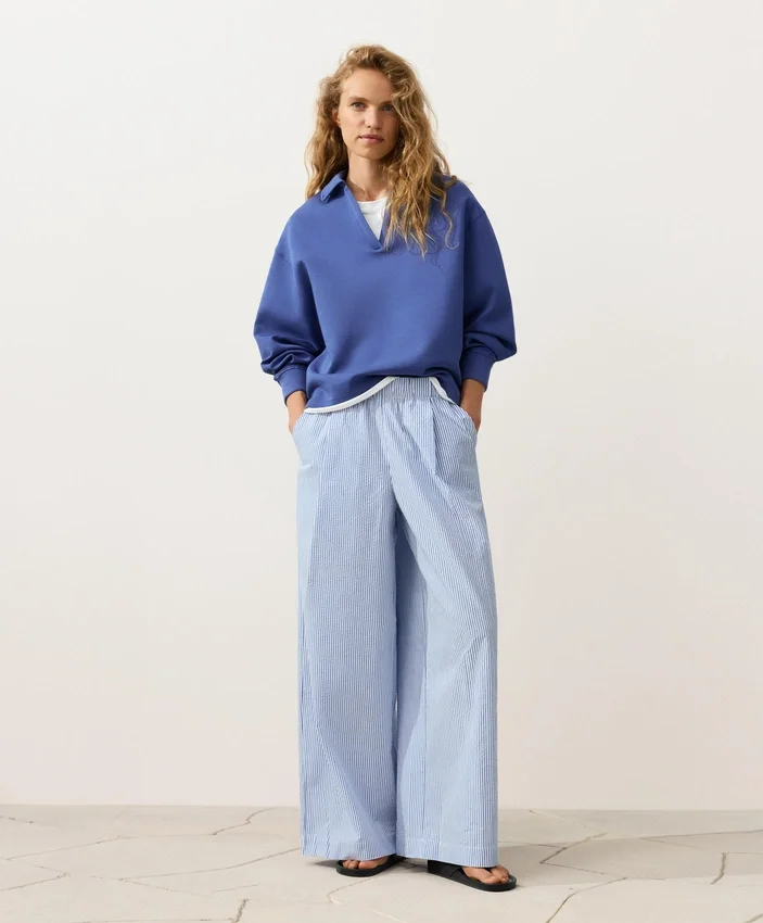 Wide-Leg Cotton Blend Striped Trousers Wide-Leg Cotton Blend Striped Trousers