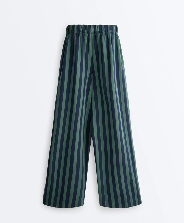 Wide-Leg Cotton Blend Striped Trousers Wide-Leg Cotton Blend Striped Trousers
