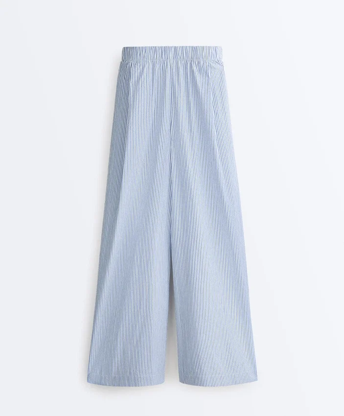 Wide-Leg Cotton Blend Striped Trousers Wide-Leg Cotton Blend Striped Trousers