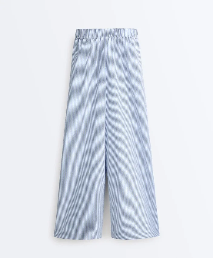 Wide-Leg Cotton Blend Striped Trousers Wide-Leg Cotton Blend Striped Trousers