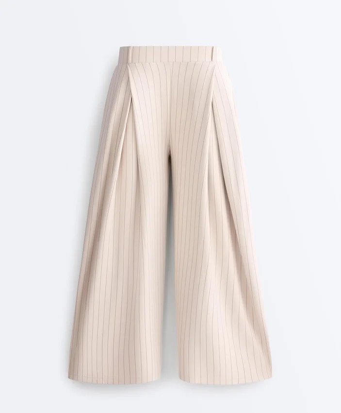 Wide-Leg Crop Trousers with Pleats and Stripes Wide-Leg Crop Trousers with Pleats and Stripes