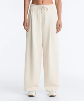 Wide-Leg Piqué Pleat Trousers with Cotton