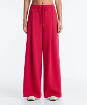 Wide-Leg Piqué Pleat Trousers with Cotton