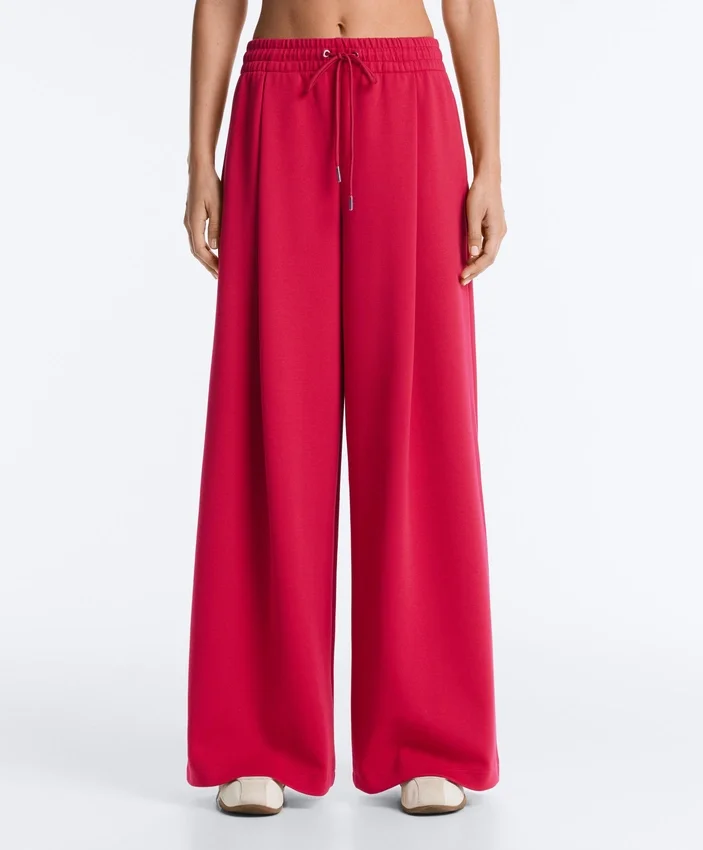 Wide-Leg Piqué Pleat Trousers with Cotton Wide-Leg Piqué Pleat Trousers with Cotton