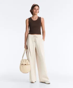 Wide-Leg Piqué Pleat Trousers with Cotton