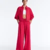 Wide-Leg Piqué Pleat Trousers with Cotton Wide-Leg Piqué Pleat Trousers with Cotton