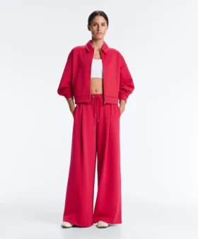Wide-Leg Piqué Pleat Trousers with Cotton