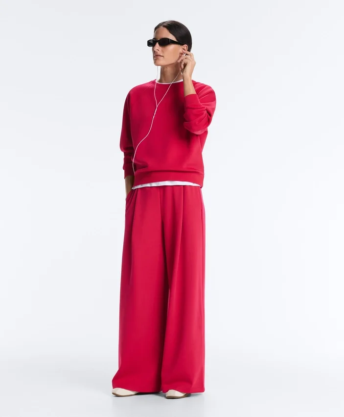 Wide-Leg Piqué Pleat Trousers with Cotton Wide-Leg Piqué Pleat Trousers with Cotton