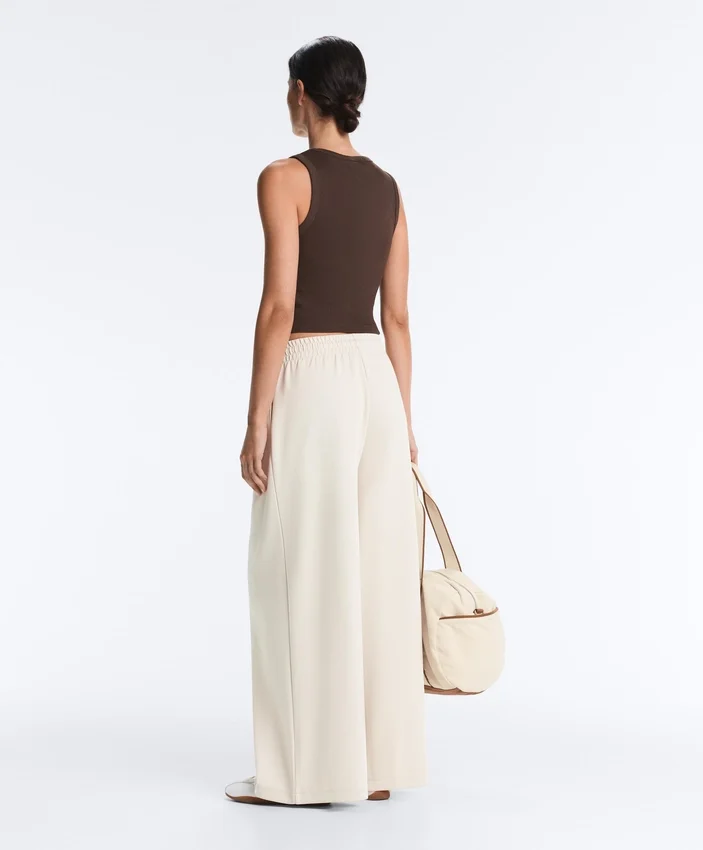 Wide-Leg Piqué Pleat Trousers with Cotton Wide-Leg Piqué Pleat Trousers with Cotton