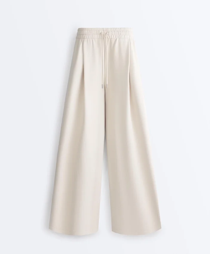Wide-Leg Piqué Pleat Trousers with Cotton Wide-Leg Piqué Pleat Trousers with Cotton