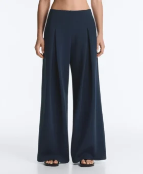 Wide-Leg Pique Trousers with Cotton