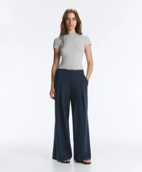 Wide-Leg Pique Trousers with Cotton