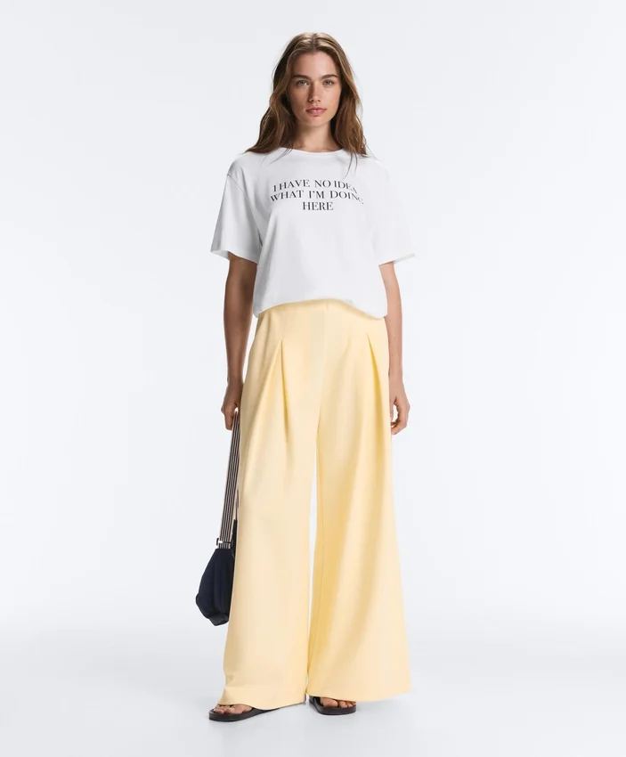 Wide-Leg Pique Trousers with Cotton Wide-Leg Pique Trousers with Cotton