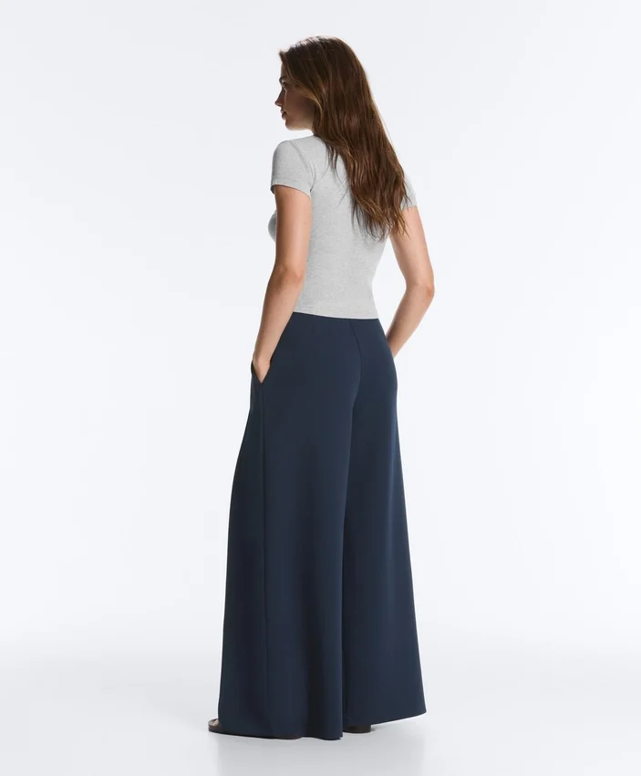 Wide-Leg Pique Trousers with Cotton Wide-Leg Pique Trousers with Cotton