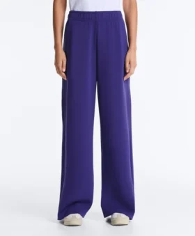 Wide-Leg Rib Straight Trousers with Brushed Modal
