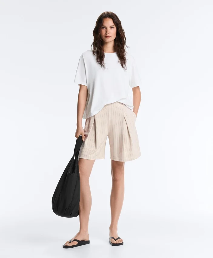 Wide Striped Pleated Bermuda Shorts Wide Striped Pleated Bermuda Shorts