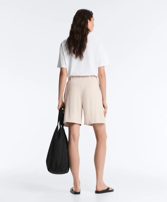 Wide Striped Pleated Bermuda Shorts Wide Striped Pleated Bermuda Shorts