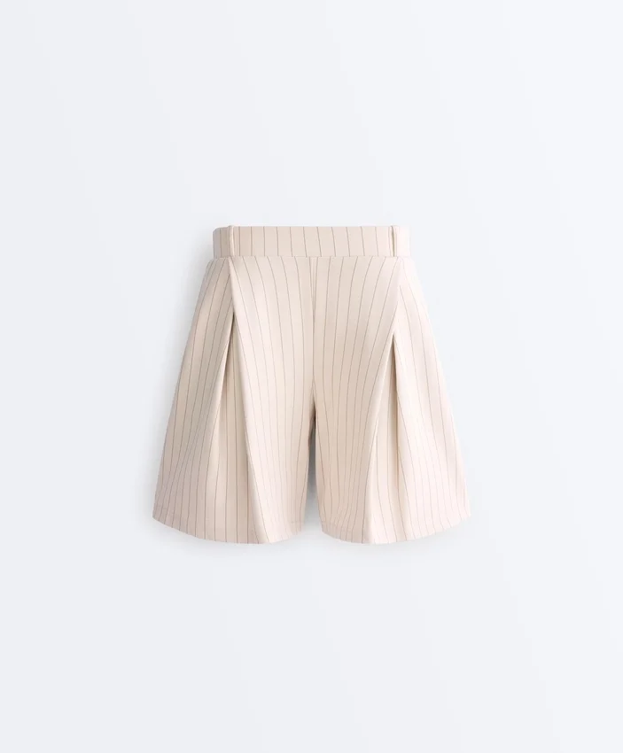 Wide Striped Pleated Bermuda Shorts Wide Striped Pleated Bermuda Shorts