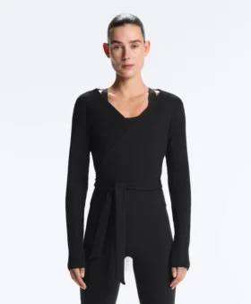 Wrap over Rib Cotton Blend T-Shirt