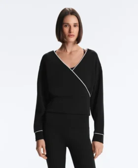 Wrap Sweatshirt with Contrast Piping and Modal